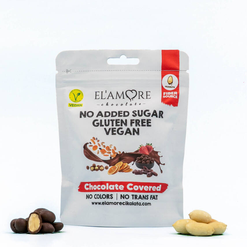 Elamore Şeker İlavesiz, Glütensiz, Vegan Yer Fıstıklı Bitter Çikolata - Doypack 50 gr - 1