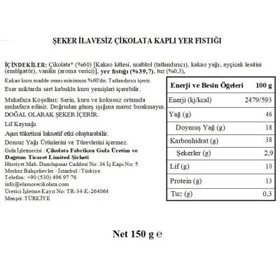 Elamore Şeker İlavesiz, Glütensiz, Vegan Yer Fıstıklı Bitter Çikolata - Küçük Kare Metal Kutu,150 gr - 5