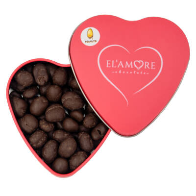 Elamore Şeker İlavesiz, Glütensiz, Vegan Yer Fıstıklı Bitter Çikolata - Pembe Küçük Kalp Metal Kutu,80 gr - Elamore Çikolata