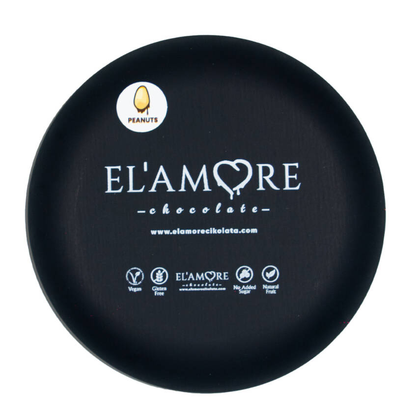 Elamore Şeker İlavesiz, Glütensiz, Vegan Yer Fıstıklı Bitter Çikolata - Siyah Yuvarlak Metal Kutu, 150 gr - 4