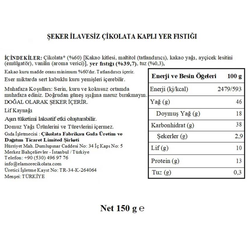 Elamore Şeker İlavesiz, Glütensiz, Vegan Yer Fıstıklı Bitter Çikolata - Siyah Yuvarlak Metal Kutu, 150 gr - 5