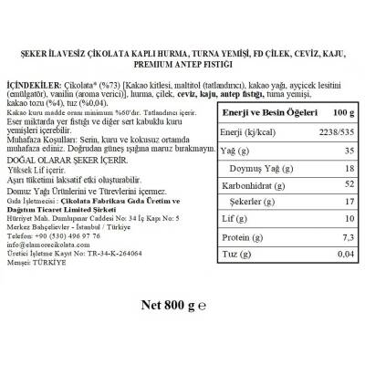 Elamore Şeker İlavesiz, Glütensiz, Vegan Mix Bitter Çikolata - Mega Metal Kutu, 800 gr - 5