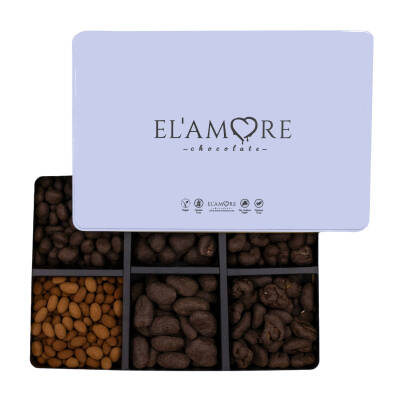 Elamore Şeker İlavesiz, Glütensiz, Vegan Mix Bitter Çikolata - Mega Metal Kutu, 800 gr - Elamore Çikolata