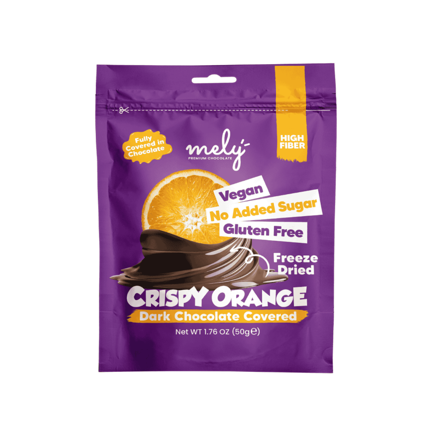 Mely Şeker İlavesiz, Glütensiz, Vegan Freeze Dried Portakallı Bitter Çikolata 50 gr - 1