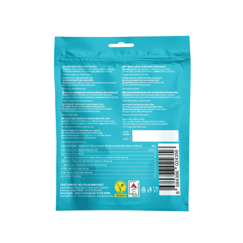 Mely Şeker İlavesiz, Glütensiz, Vegan Kajulu Bitter Çikolata 50 gr - 2