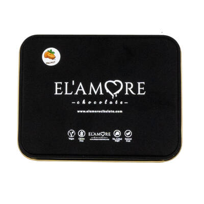 Elamore Şeker İlavesiz, Glütensiz, Vegan Cevizli Bitter Çikolata - Küçük Kare Metal Kutu, 150 gr - 4