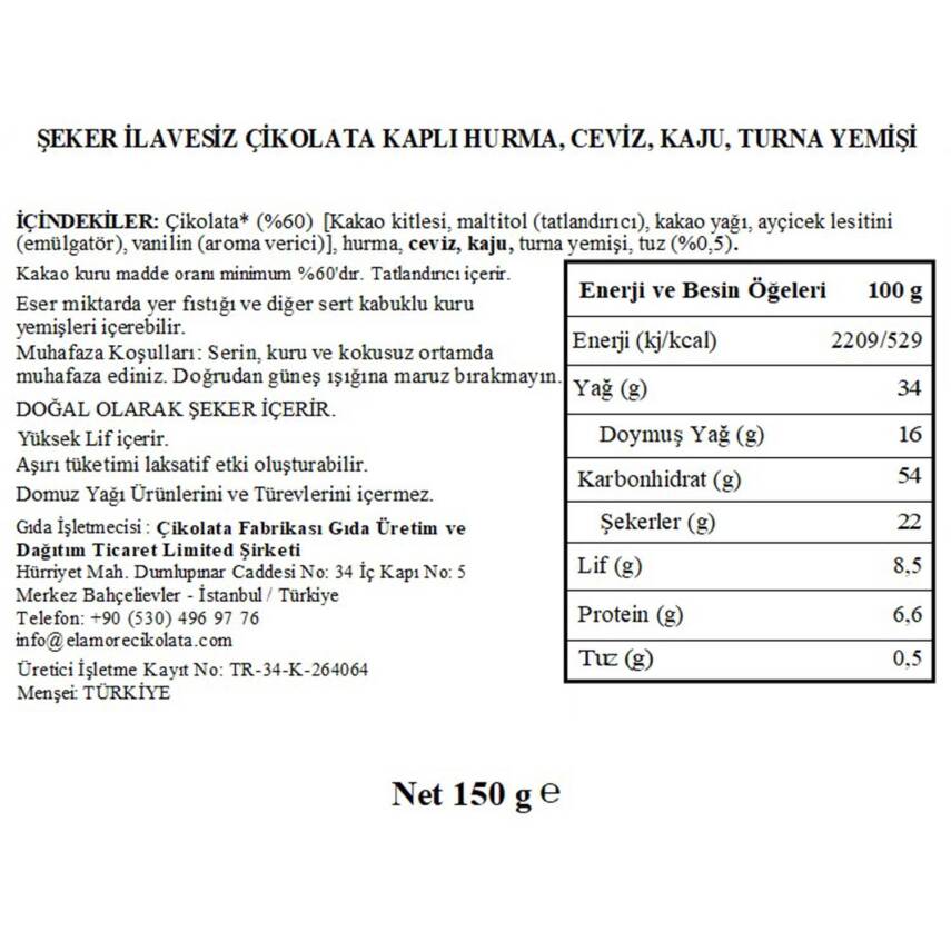 Elamore Şeker İlavesiz, Glütensiz, Vegan Mix Bitter Çikolata - Küçük Kare Metal Kutu, 150 gr - 5